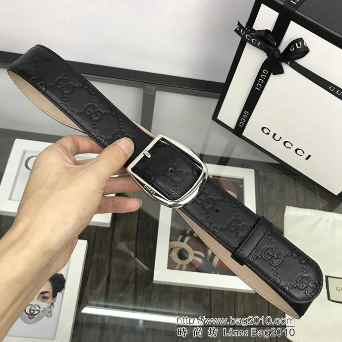 GUCCI古馳 官網新款 正品規格 原單品質 頭層小牛皮壓大花 日字型針扣 男士皮帶  xfp1305